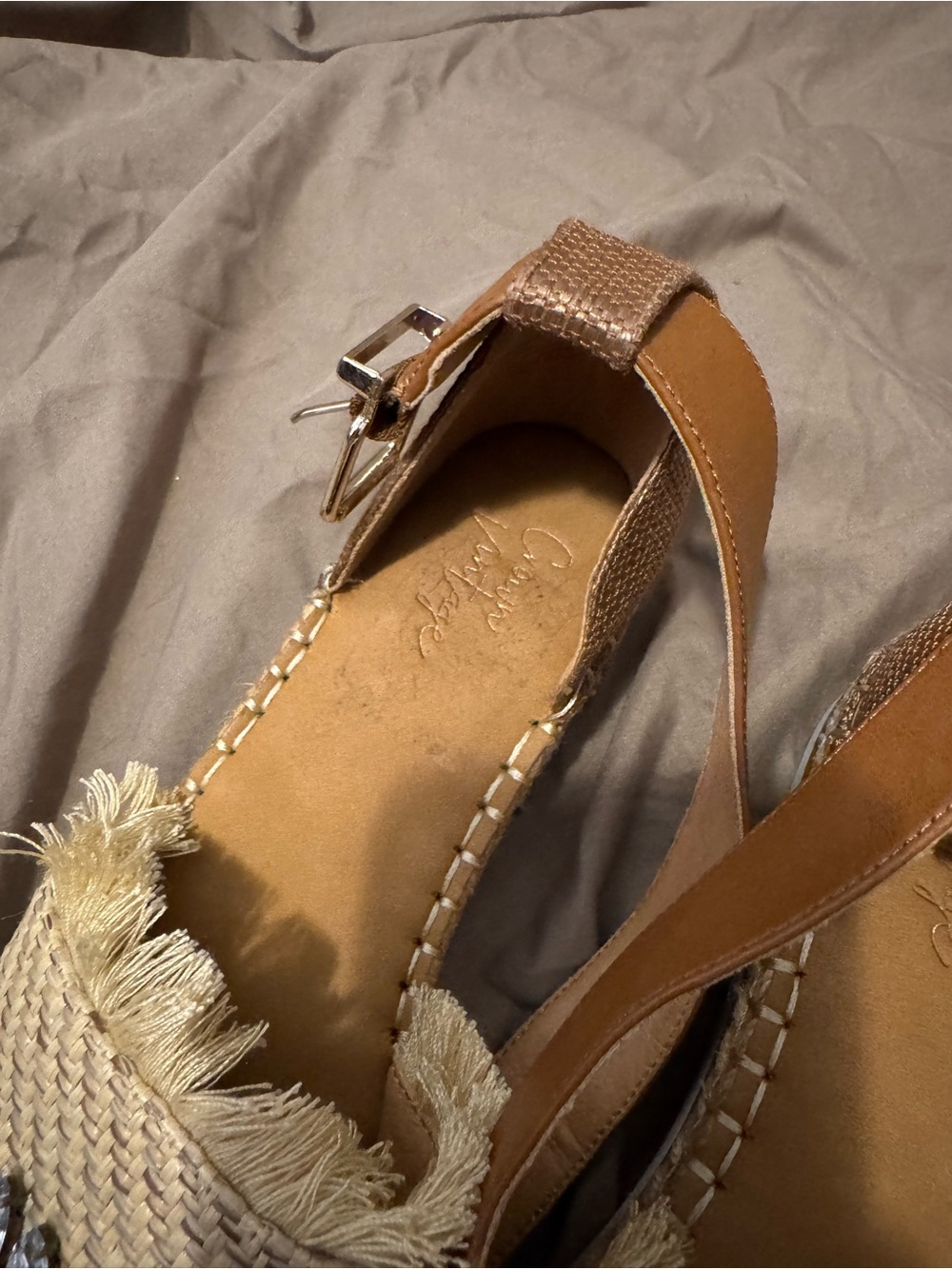 Crown Vintage Tan Beige Woven Espadrilles with Crystal Embellishment - Picture 8 of 10